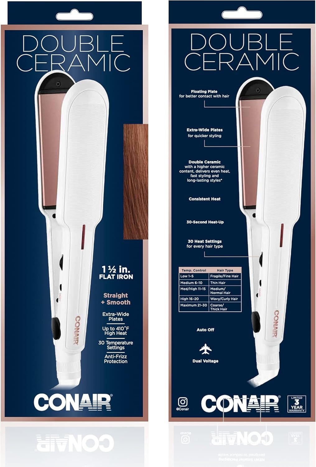 Double Ceramic Flat Iron 1 1/2 Inch