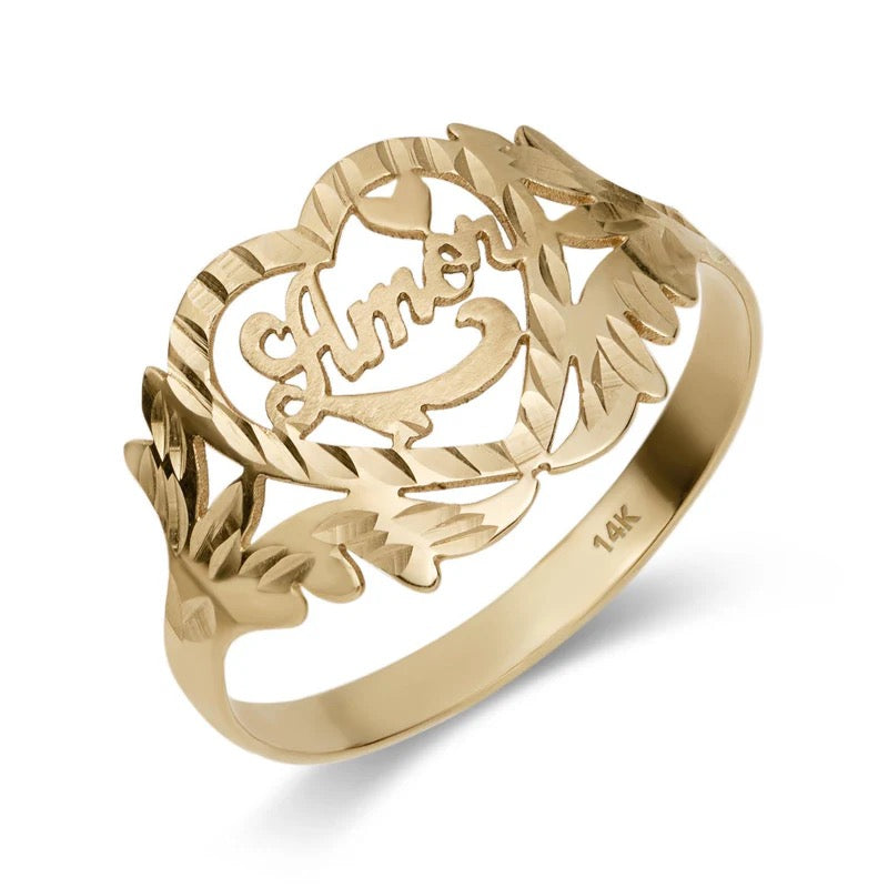 Heart Frame Name Ring 14K Gold - Style 24