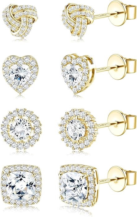 4 Pair Gold Plated Sterling Silver Earring Set