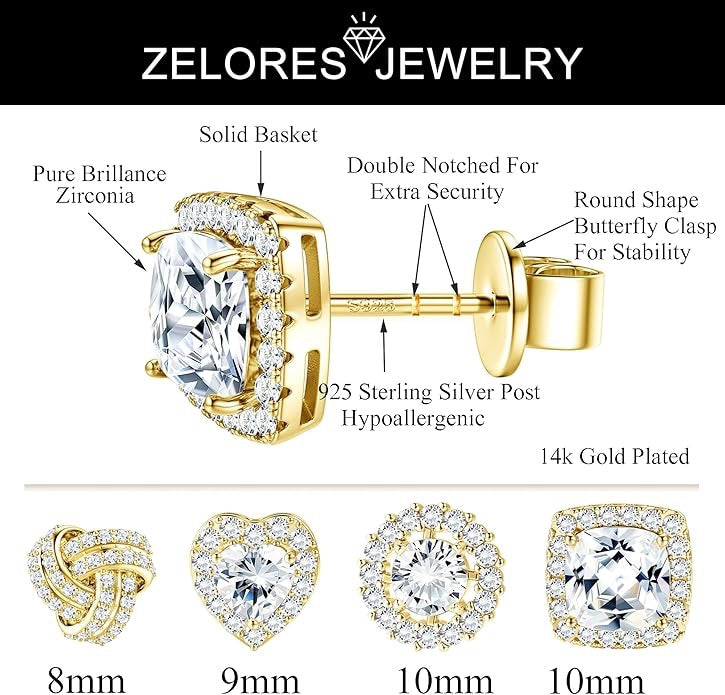 4 Pair Gold Plated Sterling Silver Earring Set