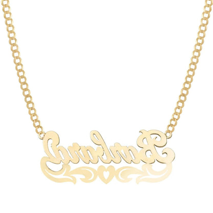 Ladies Script Name Plated Heart Ribbon Necklace 14K Gold