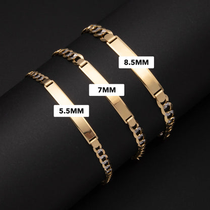 Women's Pave Curb Link ID Bracelet 14K Yellow White Gold