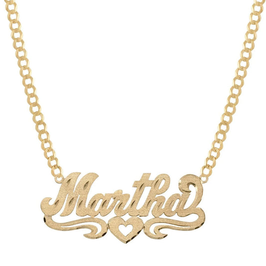 Ladies Script Name Plate Heart Ribbon Necklace 14K Gold