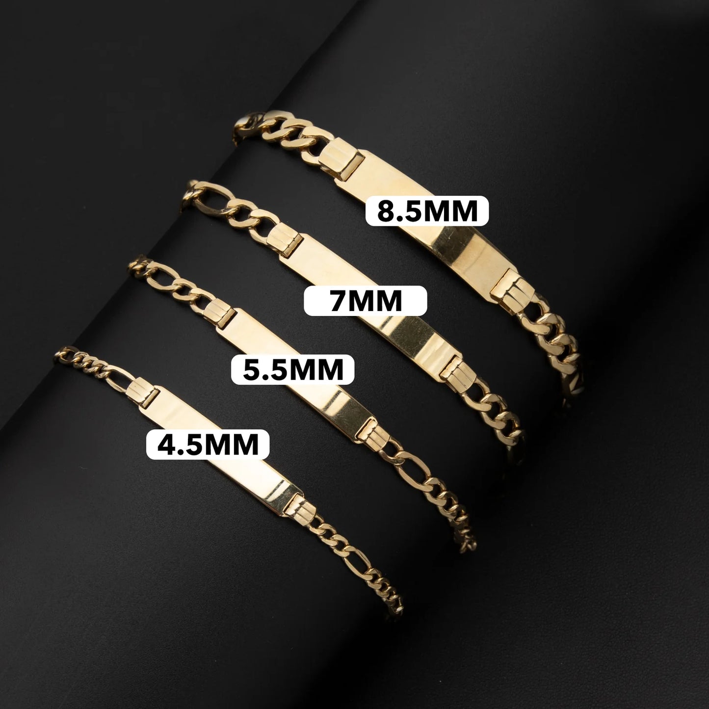 Men's Figaro Link ID Bracelet 14K Yellow Gold