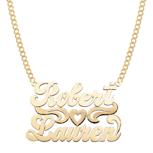 Ladies Script Name Plate Heart Ribbon Necklace 14K Gold